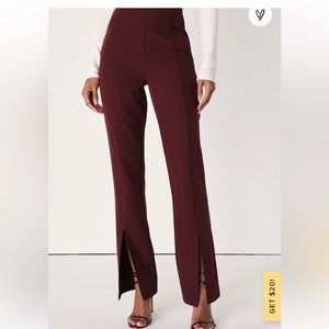 Lulus high rise split hem trouser pants in color plum